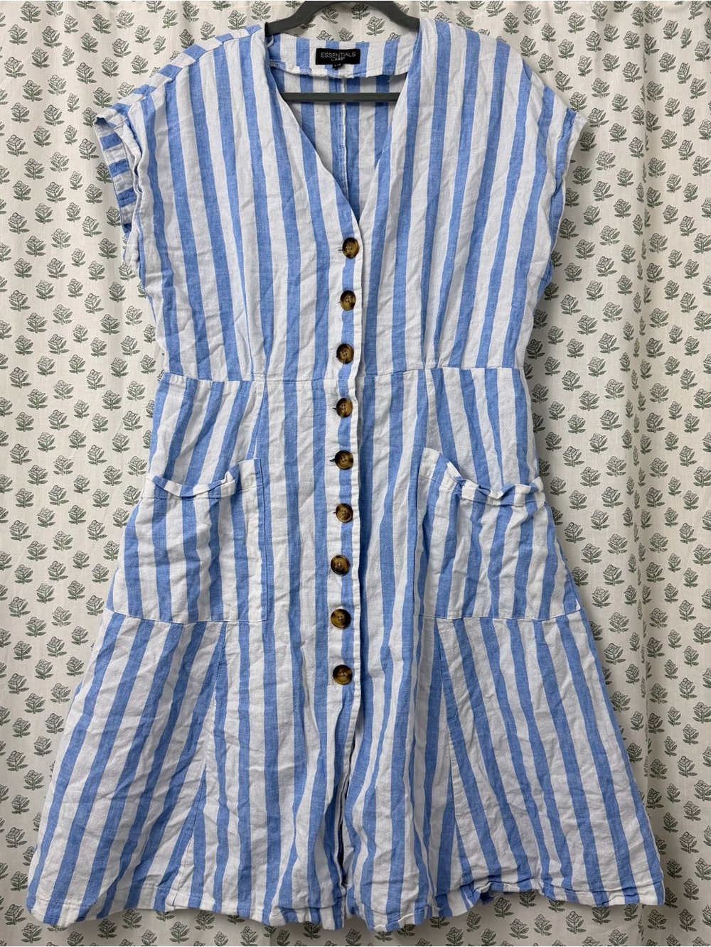 Essentials by ABS | Blue & White Vertical Stripe Button-Front Dress